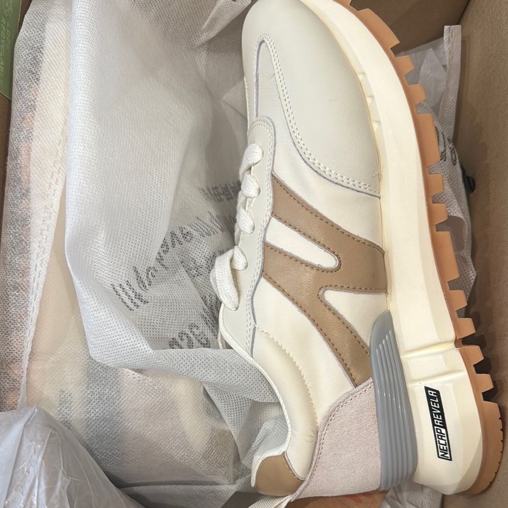 White and Tan Sneakers